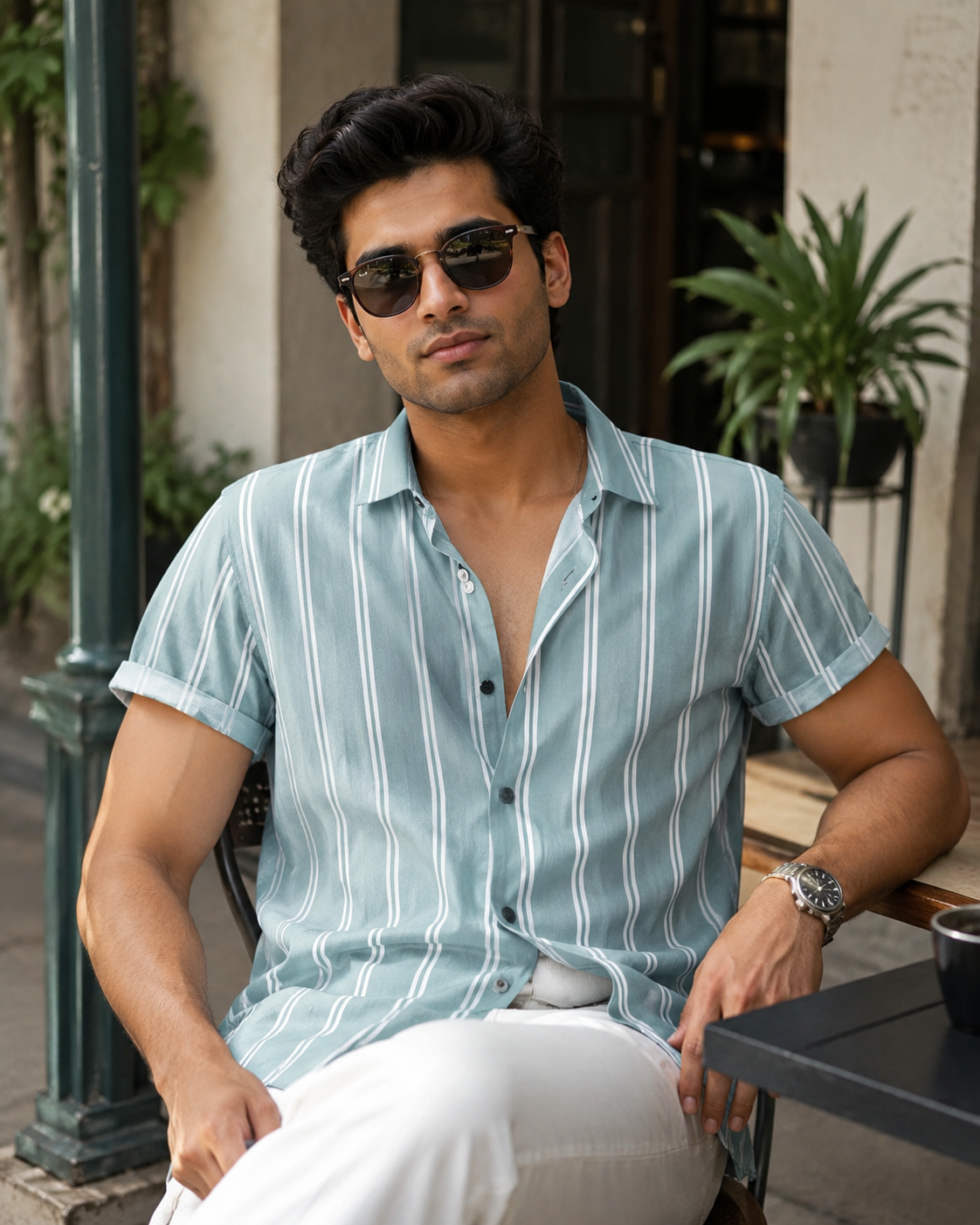 Men Striped Half Sleeve Shirt