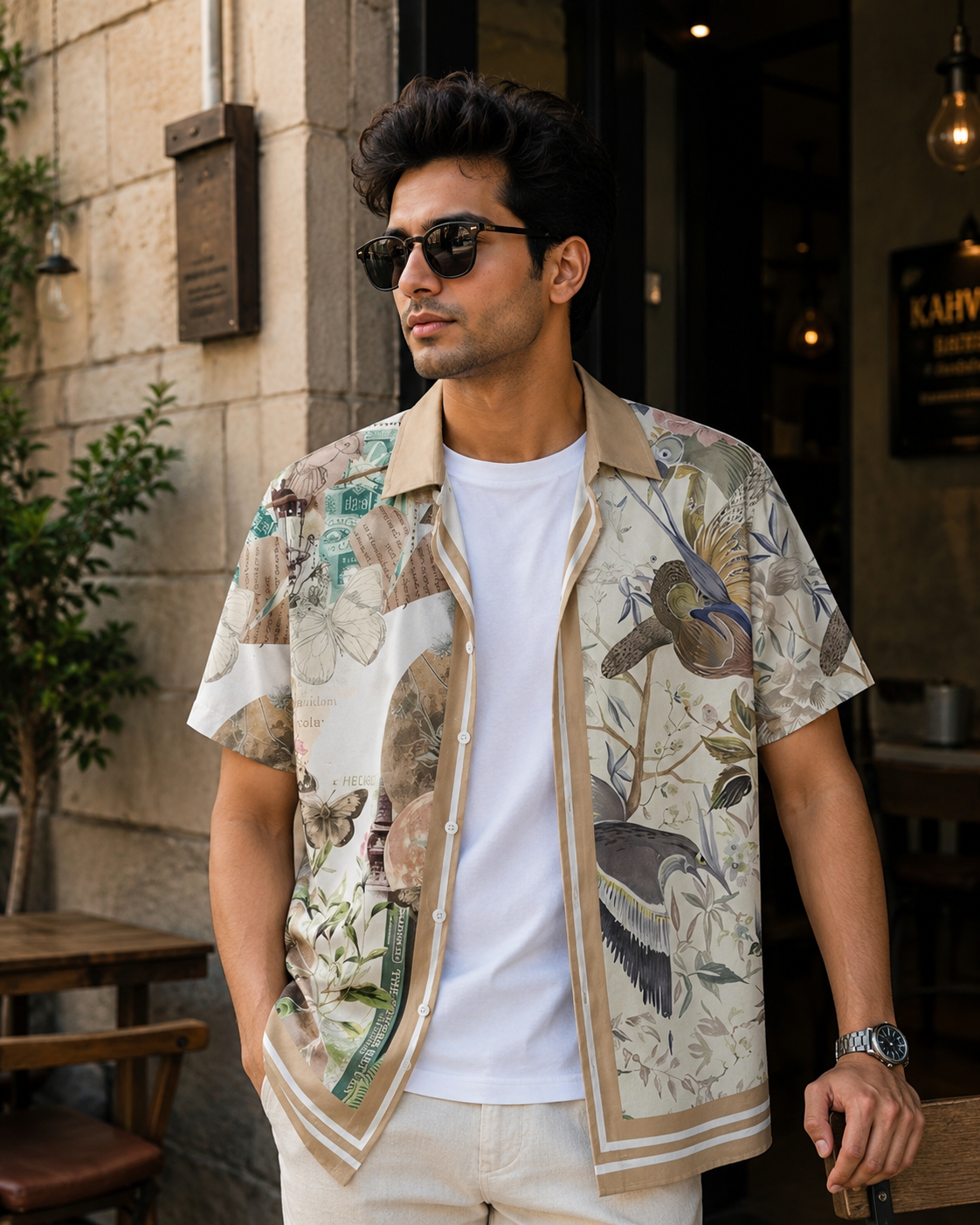 Men Botanical Print Half Sleeve Shirt